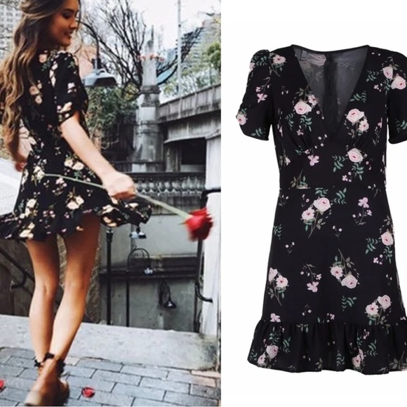 Parisian Works Black Floral Mini Dress - Picture 1 of 6